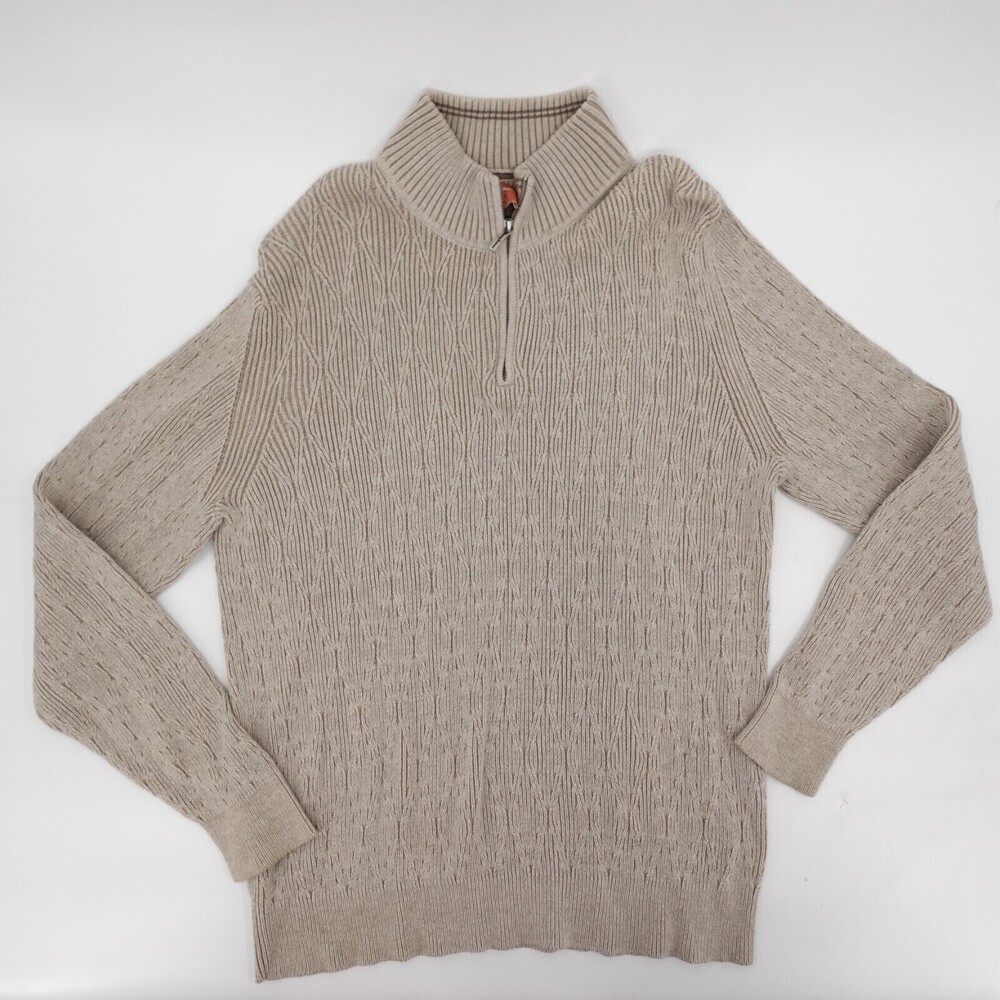 Tommy Bahama Sweater Mens Extra Large Beige 1/4 Zip Pullover Long Sleeve